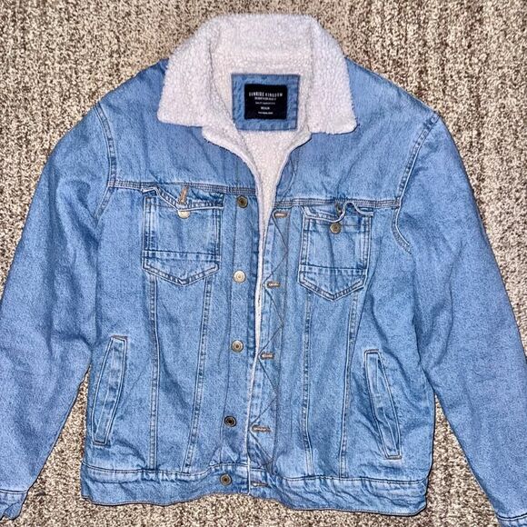 Sunrise Kingdom Men's Sherpa Lined Denim Trucker Jacket Blue Size Medium - Picture 7 of 10